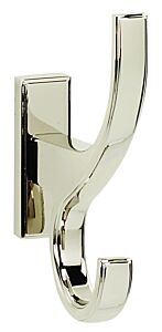 Alno Arch Collection 4" (102mm) Length Double Robe Hook 3" (76mm) Projection, 2" (51mm) x 11/16" (17.5mm) Base Dimension in Polished Nickel Finish